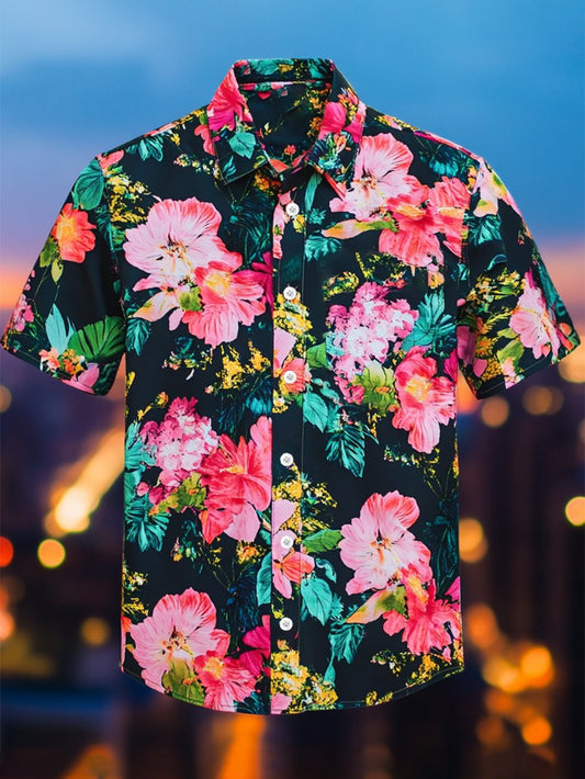 Men's Resort Casual Floral Art Short Sleeve Shirt