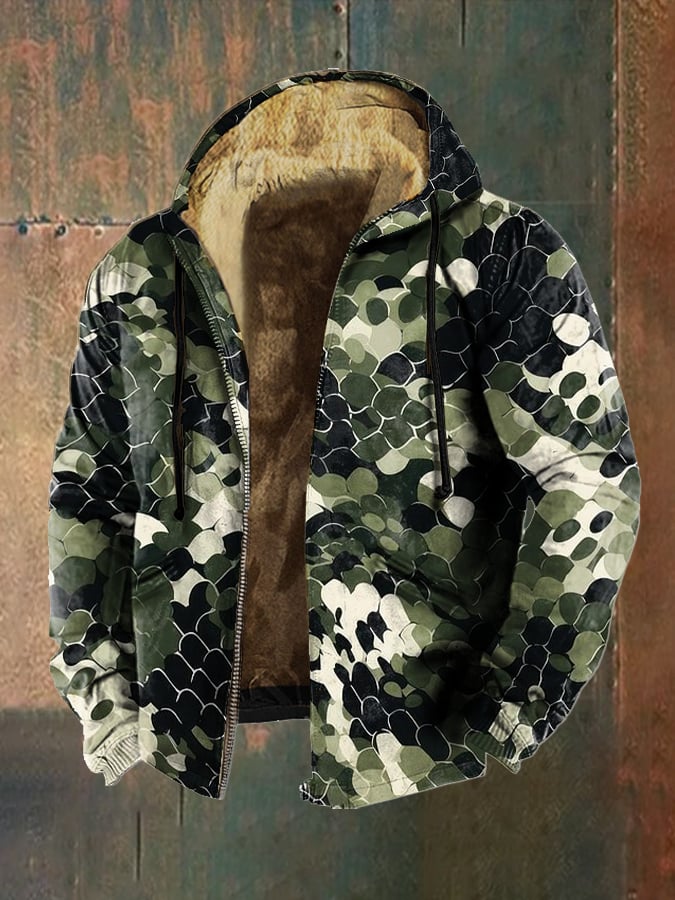 Men's Retro Camouflage Sequin Print Fleece Jacket