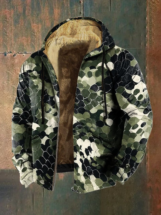 Men's Retro Camouflage Sequin Print Fleece Jacket