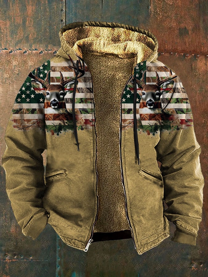 Men's Vintage Elk Flag Print Jacket