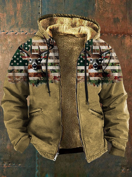 Men's Vintage Elk Flag Print Jacket