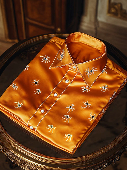 Men's Satin Halloween Luxe Long Sleeve Button-Down Shirt