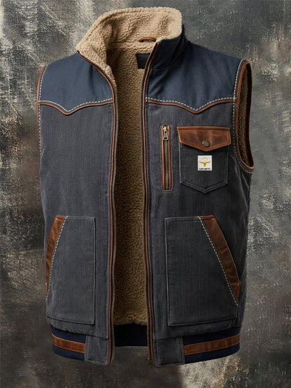Men's Vintage Distressed Patchwork Multi-Pocket Vest