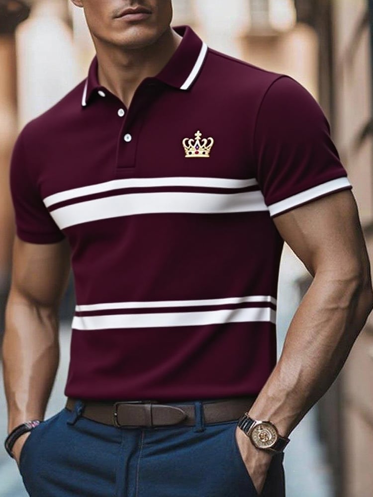 Men's Business Casual Logo Button Short Sleeve Polo Shirt