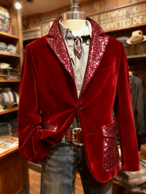 Men's Retro Christmas Sequin Lapel Velvet Casual Suit Jacket