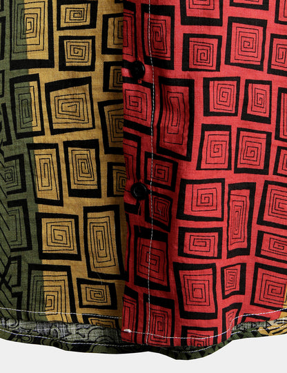 Men's Geometric Print Beach Short Sleeve Shirt