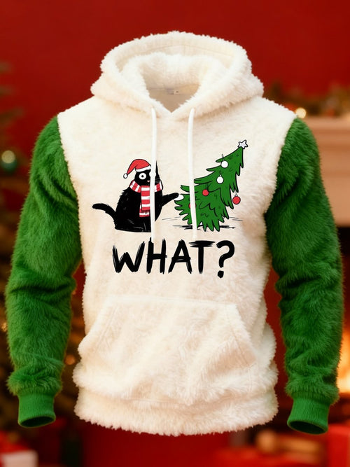 What?! A Christmas Tree Was knocked Down! Funny Cat Flannel Christmas Hoodie