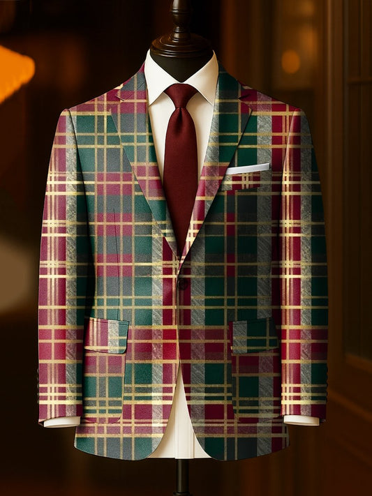 Men's Business Casual Large Pocket Plaid Blazers