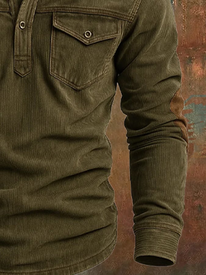 Men's Vintage Corduroy Outdoor Multi-Pocket Tactical Lapel Sweatshirt
