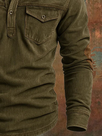 Men's Vintage Corduroy Outdoor Multi-Pocket Tactical Lapel Sweatshirt
