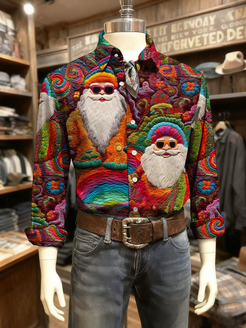 Men's Retro Christmas Art Print Shirt