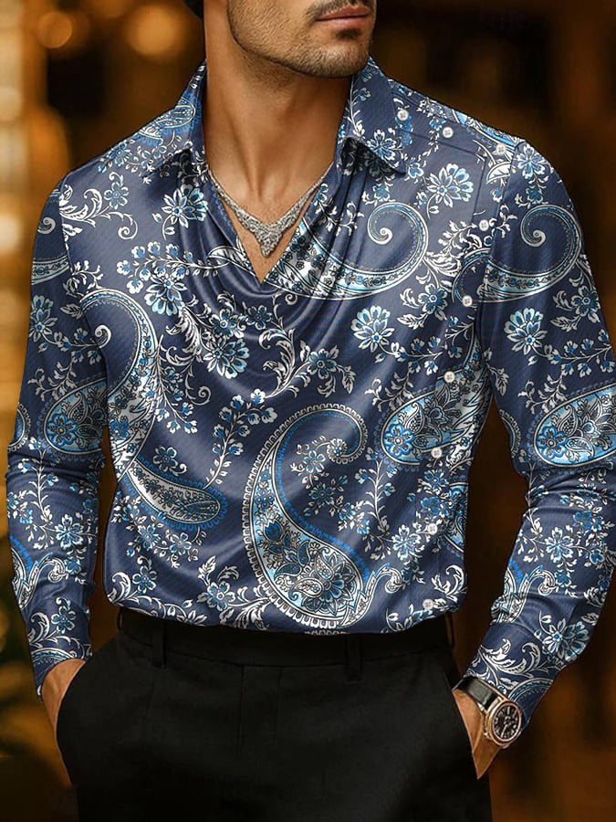 Men's Casual Business Printed Satin Fashion Shirt