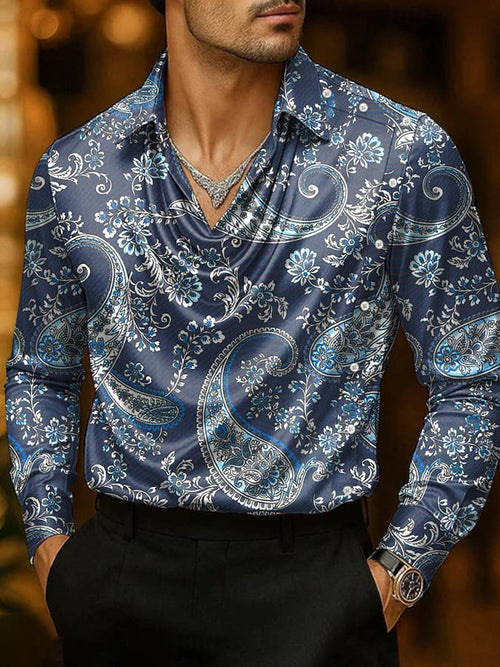 Men's Casual Business Printed Satin Fashion Shirt