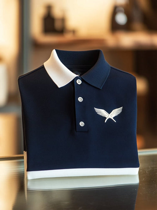 Men's Business Casual Wings Logo Button Short Sleeve Polo Shirt