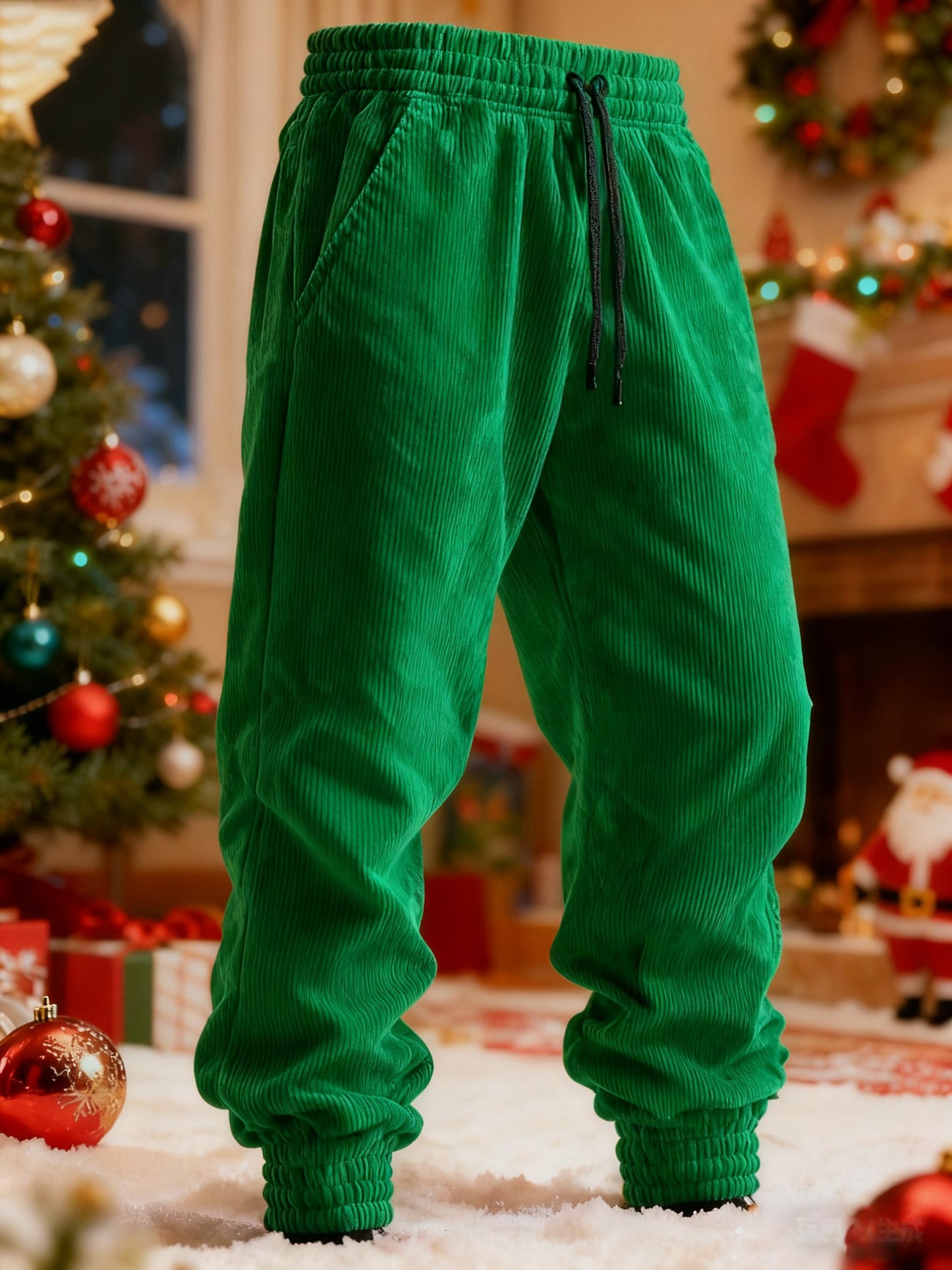 Men'S Christmas-Themed Solid Color Casual Trousers