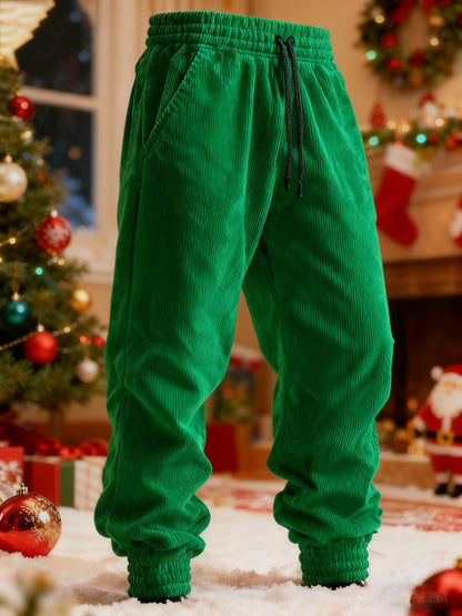 Men'S Christmas-Themed Solid Color Casual Trousers