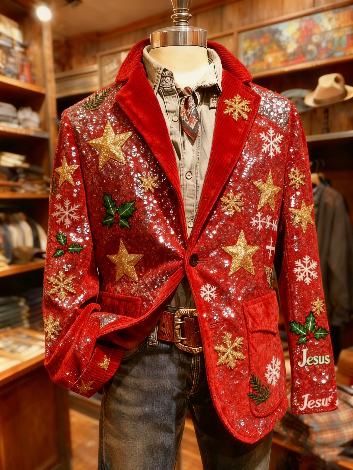 Men's Retro Christmas Faith Print Casual Suit Jacket