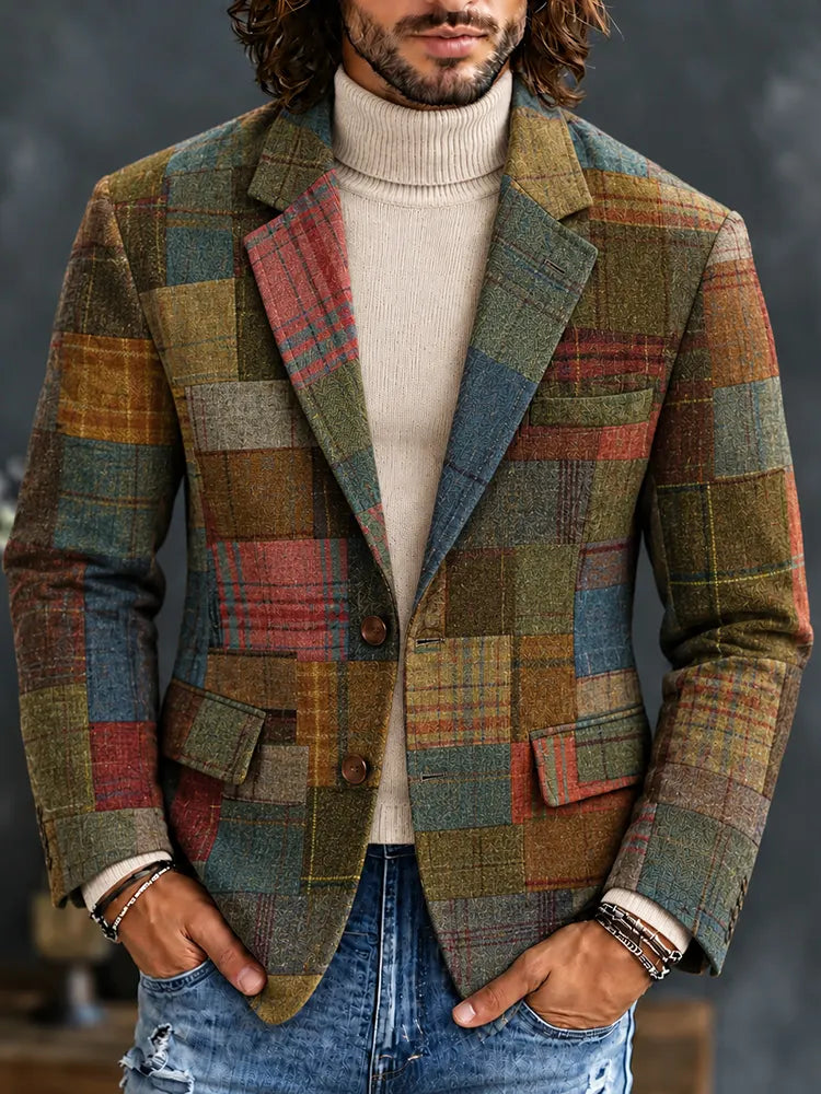 Men's Vintage Plaid Print Casual Blazer
