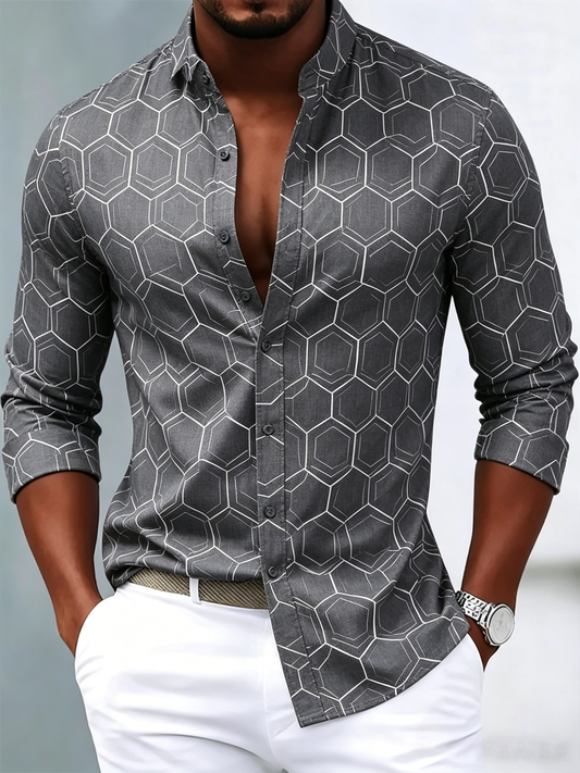 Men's luxury business printed long-sleeved shirt