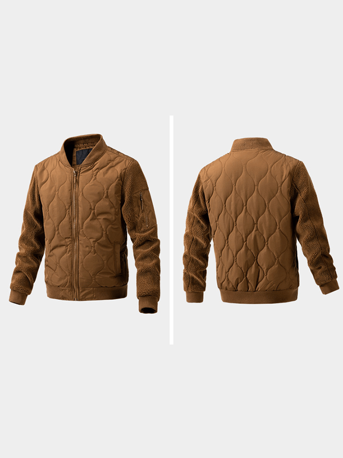 Men's Vintage Pleated Cotton Polar Fleece Patchwork Casual Cotton Jacket