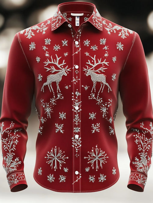 Men's Retro Christmas Print Long Sleeve Shirt