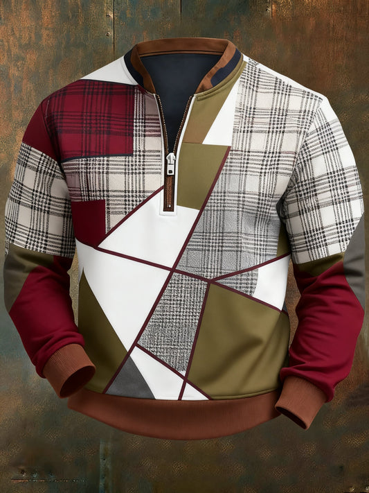 Men's Casual Geometric Color Block Print Sweatshirt