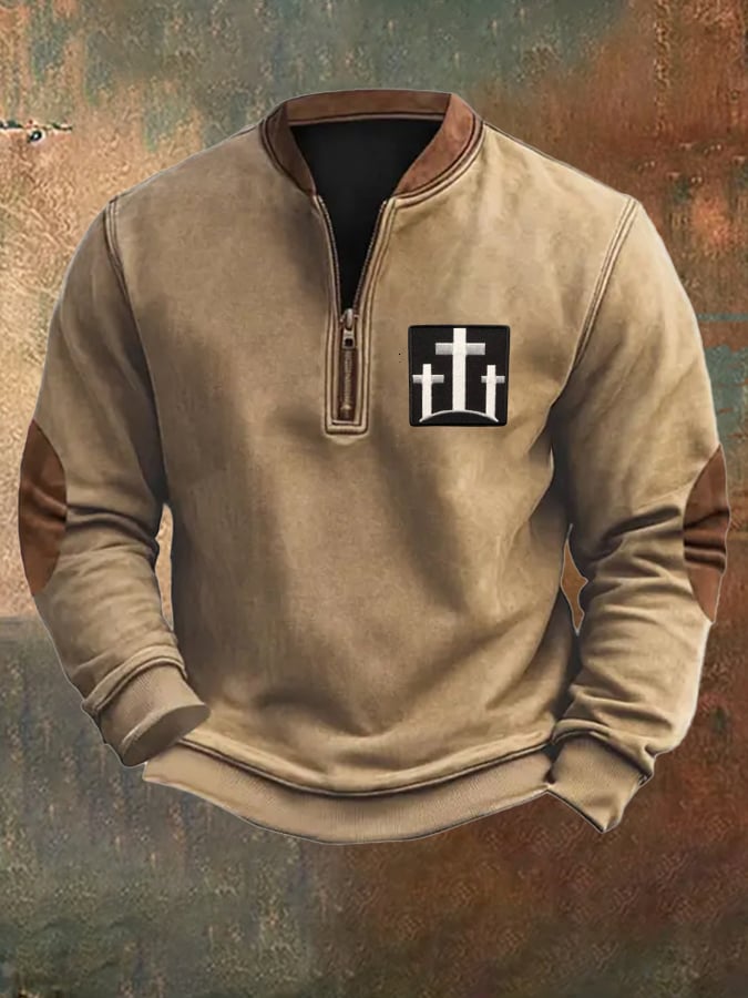 Men's Faith Cross Printed Zip Collar Sweatshirt