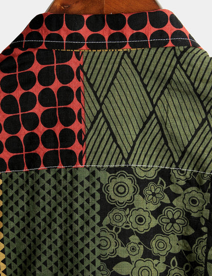 Men's Geometric Print Beach Short Sleeve Shirt