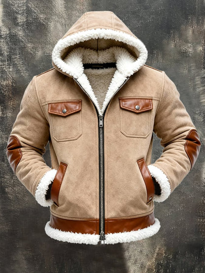 Men'S Vintage Warm Suede Hooded Jacket