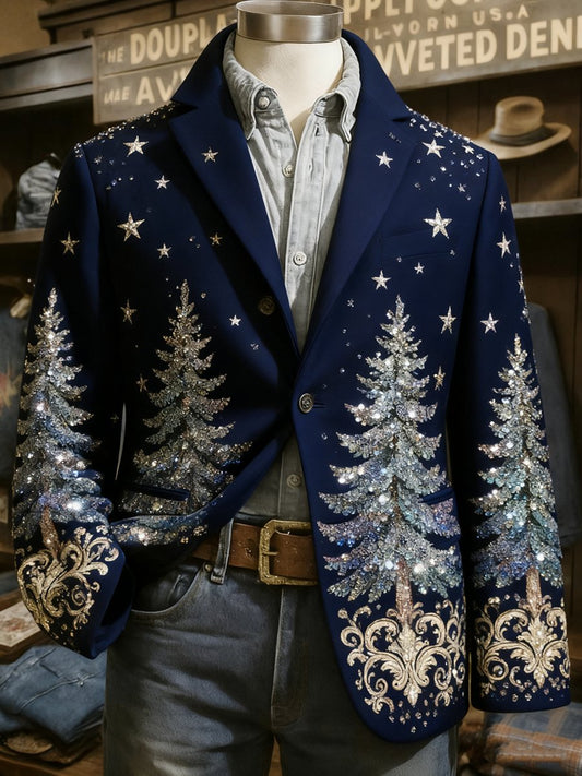 Men's Retro Christmas Evergreen Lapel Suit Jacket