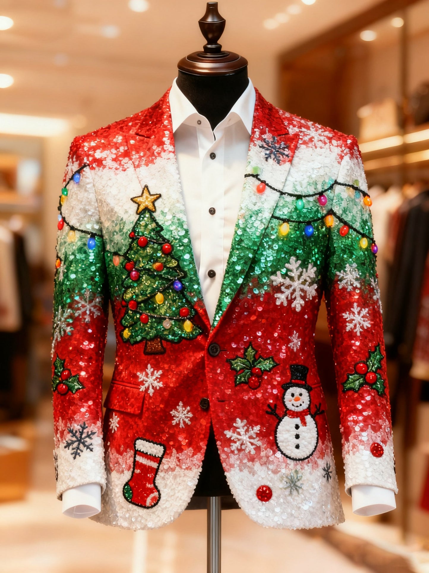 Men's Christmas Casual Print Large Pocket Blazers