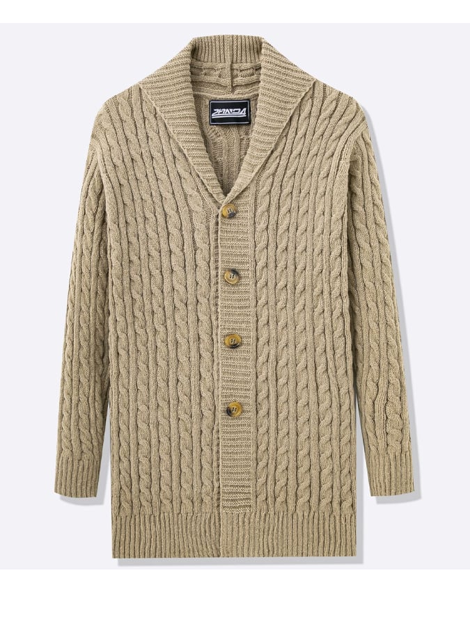 Men's mid-length sweater, thick needle twisted cardigan, woolen coat