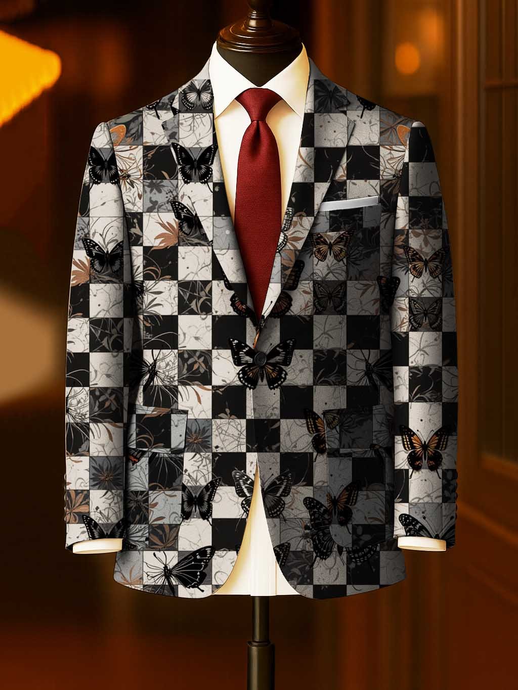 Men's Business Casual Large Pocket Print Blazers