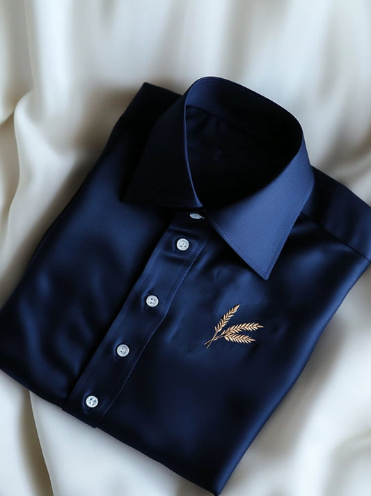 Men's Business Casual Embroidered Logo Lapel Short Sleeve Shirt