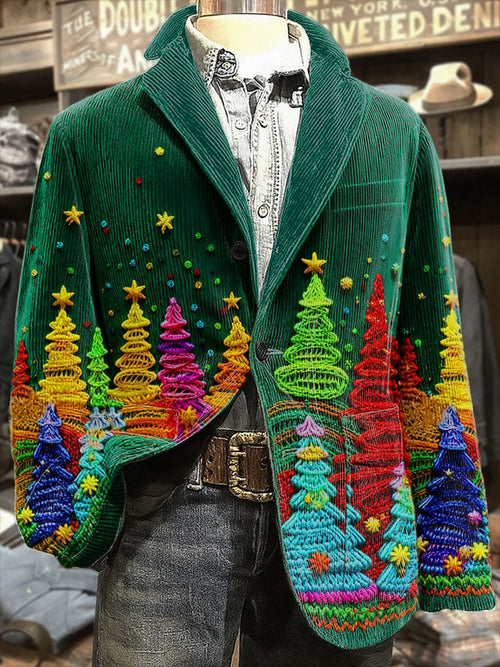 Men's Christmas Tree Corduroy Casual Jacket