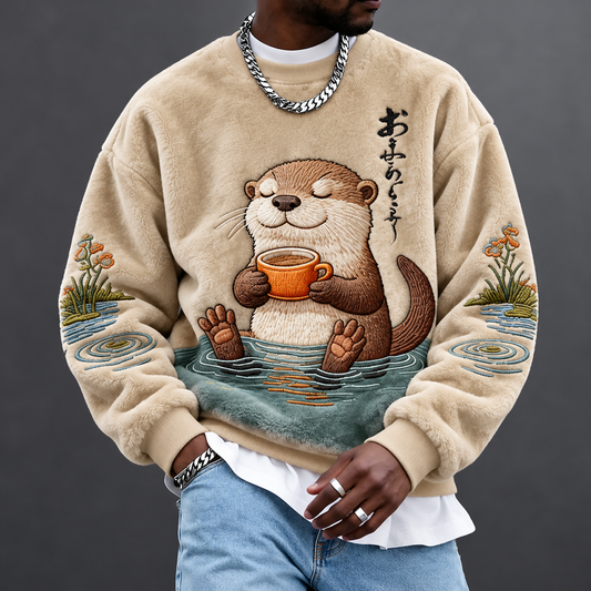 Men's Otter-Print Crew-Neck Sweatshirt