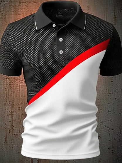 Men'S Casual Classic Contrast Color Print Business Short-Sleeved Polo Shirt