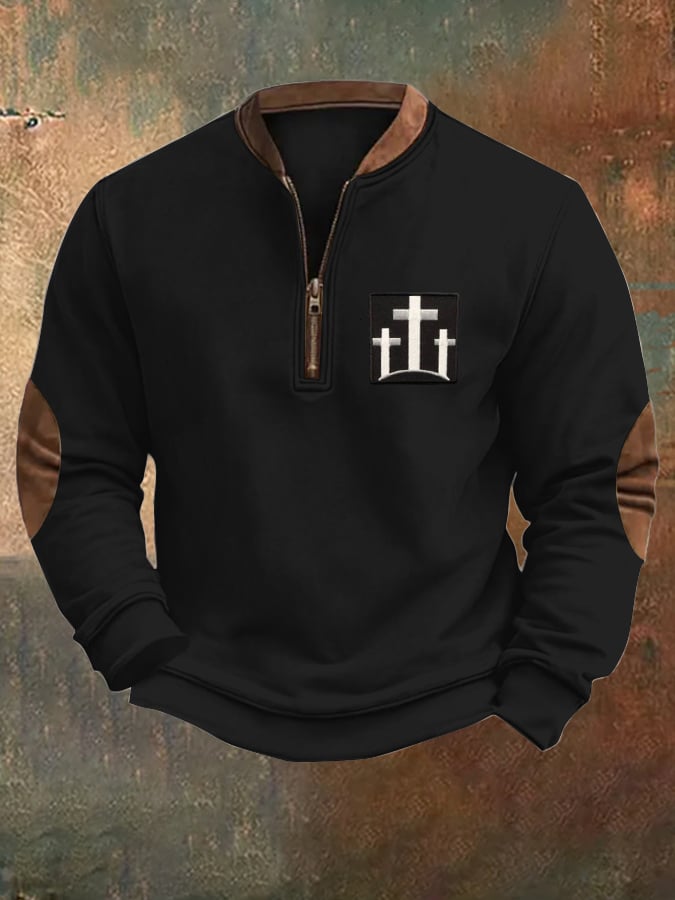 Men's Faith Cross Printed Zip Collar Sweatshirt