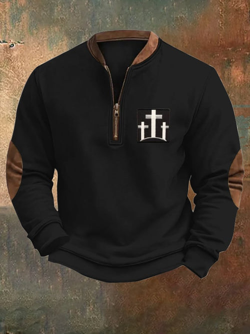 Men's Faith Cross Printed Zip Collar Sweatshirt