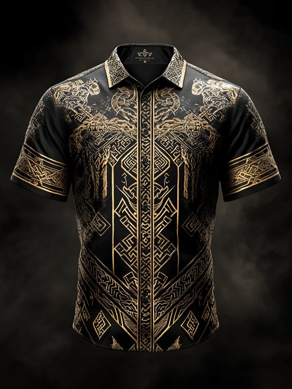 Men's Retro Viking Graphic Short Sleeve Shirt