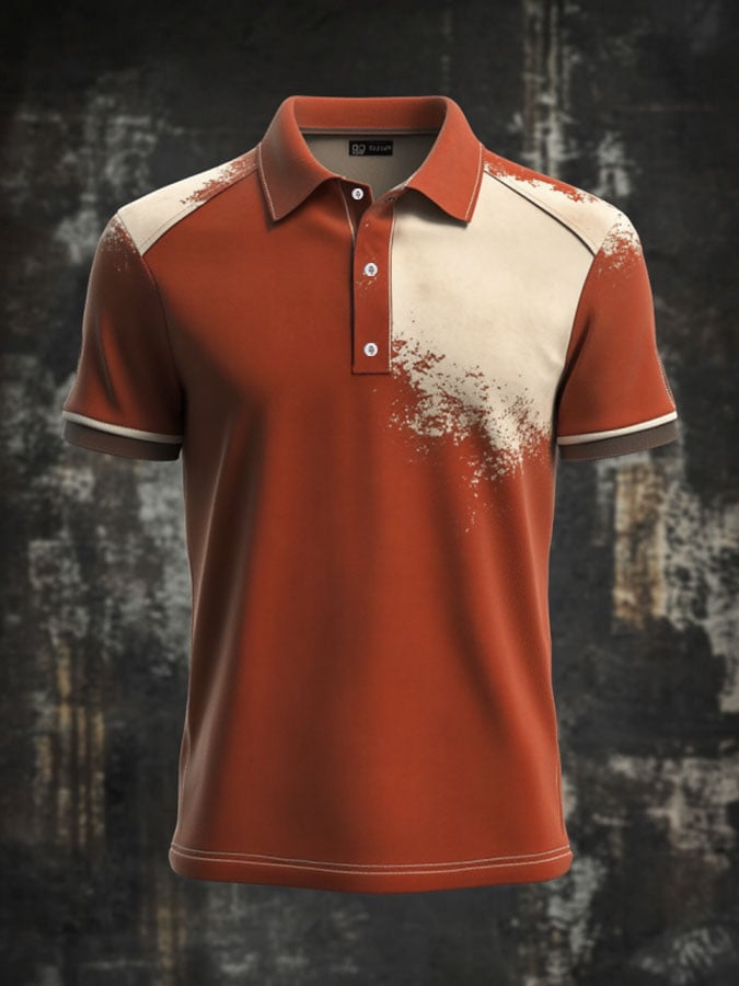 Men'S Casual Classic Contrast Color Print Business Short-Sleeved Polo Shirt