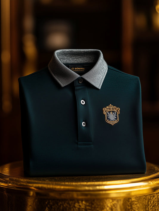 Men's Business Casual Button Old Money British Emblem Short Sleeve Polo Shirt