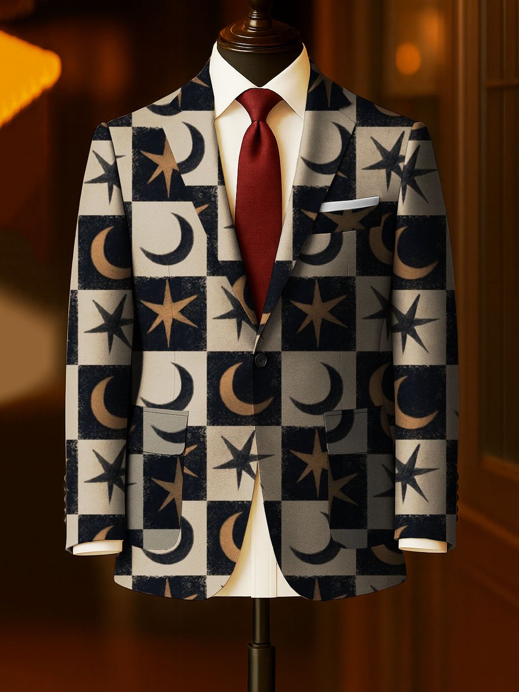 Men's Business Casual Large Pocket Print Blazers