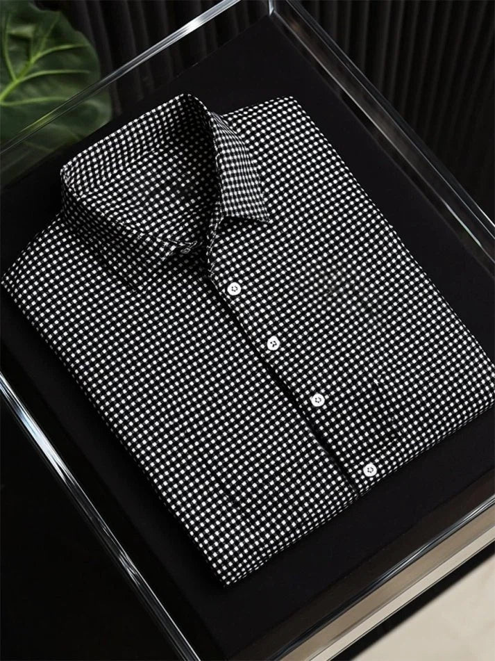 Men's Business Casual Plaid Button-Down Short Sleeve Shirt