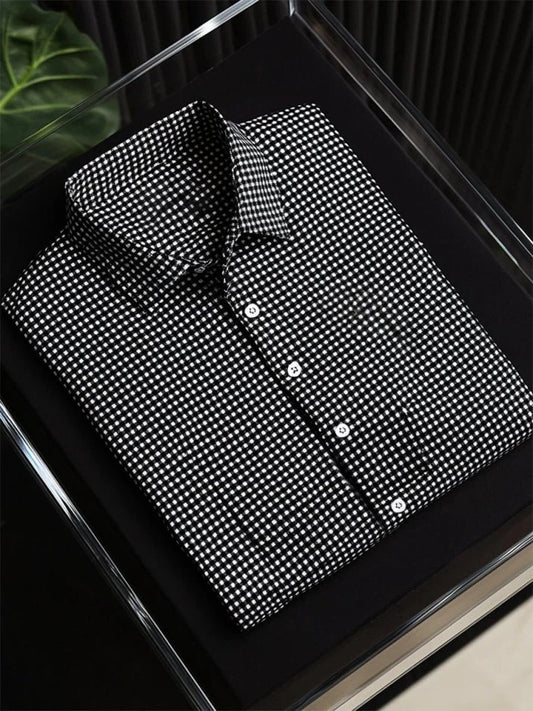 Men's Business Casual Plaid Button-Down Short Sleeve Shirt