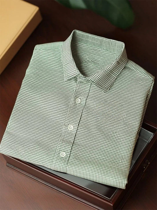 Men's Business Casual Plaid Button-Down Short Sleeve Shirt