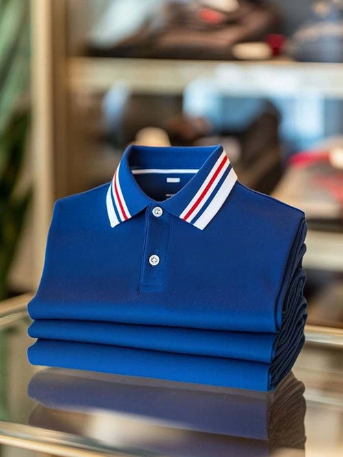 Men's Classic Business Logo Button Short Sleeve Polo Shirt