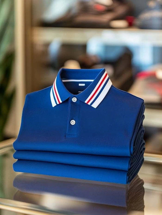 Men's Classic Business Logo Button Short Sleeve Polo Shirt