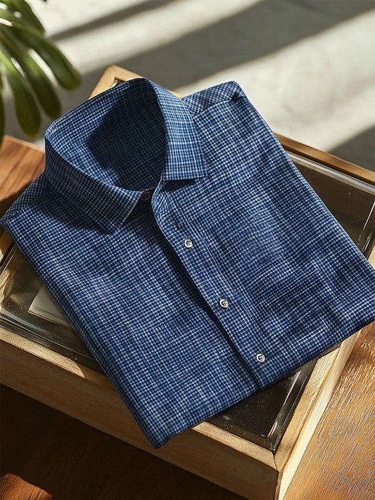 Men's Business Casual Plaid Button-Down Short Sleeve Shirt