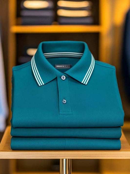 Men's Business Casual Logo Button Short Sleeve Polo Shirt